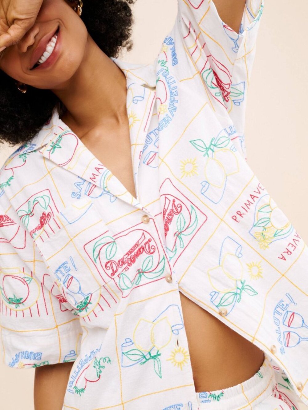 Damson Madder Bon Appetito Embroidered Shirt Ecru 12